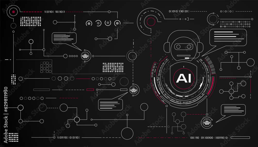 AI robot smart symbol element with communication template vector. Artificial intelligence information online data transfer concept illustration.
