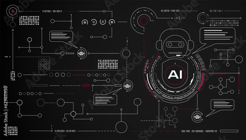 AI robot smart symbol element with communication template vector. Artificial intelligence information online data transfer concept illustration.