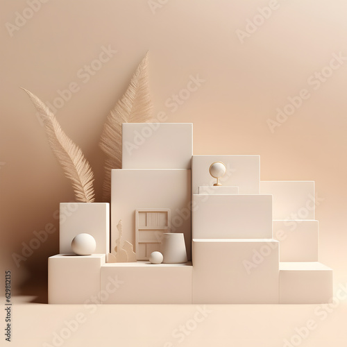 beige podium product stage display empty scene product presentation stand mockup photo