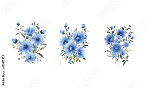 Vector watercolor blue wild flowers cornflower on white backdrop. Isolated beautiful hand drawing summer flowers. Floral illustration