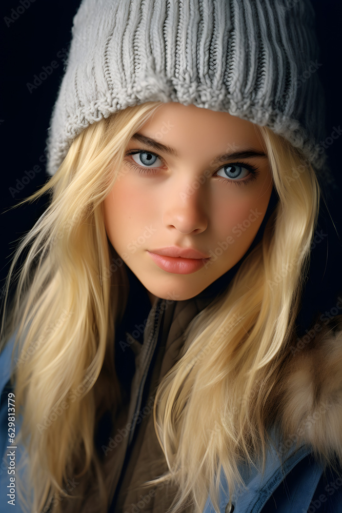 A beautiful portrait of a woman in winter clothing