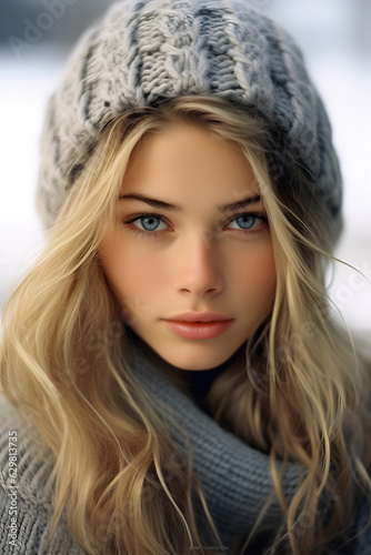 A beautiful portrait of a woman in winter clothing