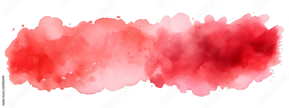 Abstract red color painting illustration - watercolor paper with splashes, patch or stain, isolated on transparent background png (Generative Ai)