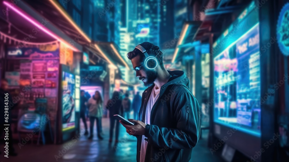 man in the city neon light. neon light man in the city neon light. neon light