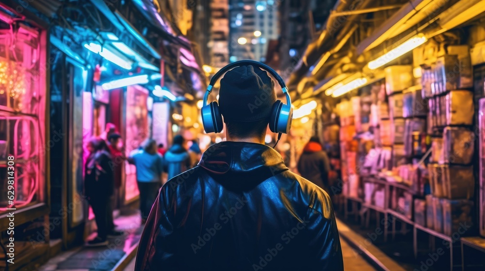 man in the city neon light. neon light man in the city neon light. neon light