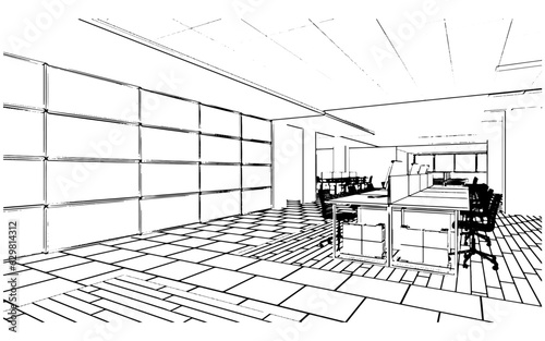 huge office area,office area for document work line drawings,3d rendering