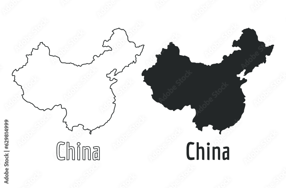 China Map country icon outline style and flat vector Silhouette