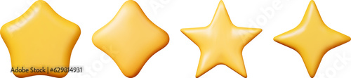 3D Glossy Yellow Star in Different Shapes