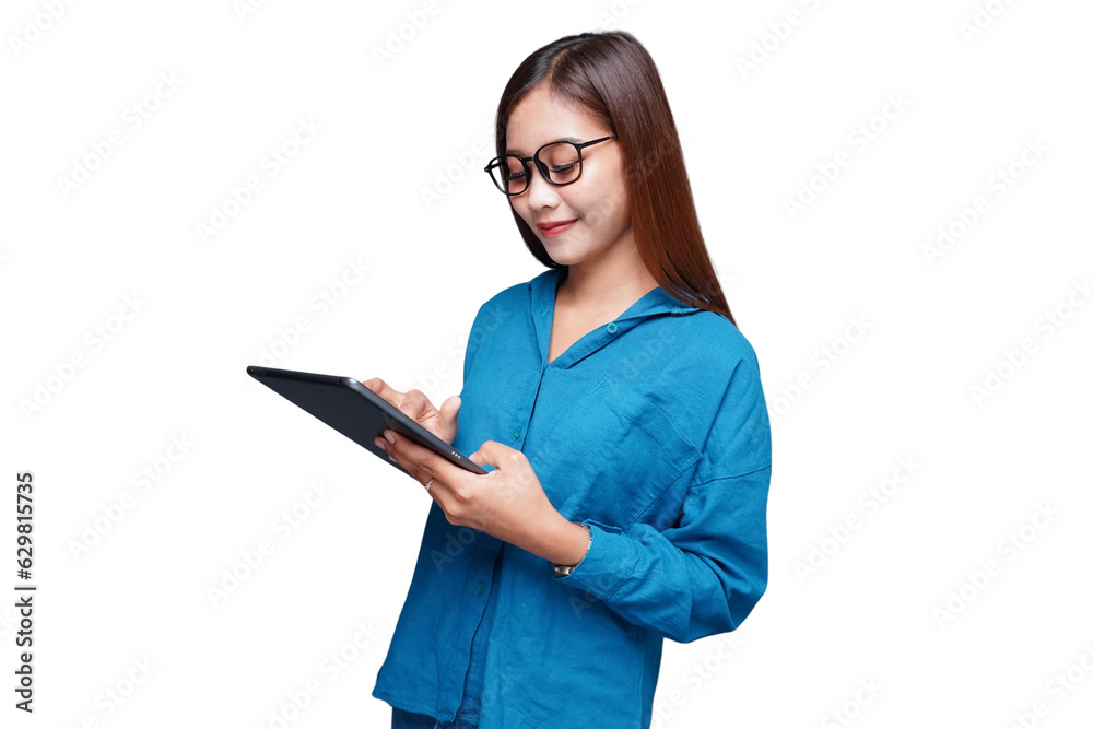 Young female student carrying a tablet and smiling Young female student carrying a tablet and smiling