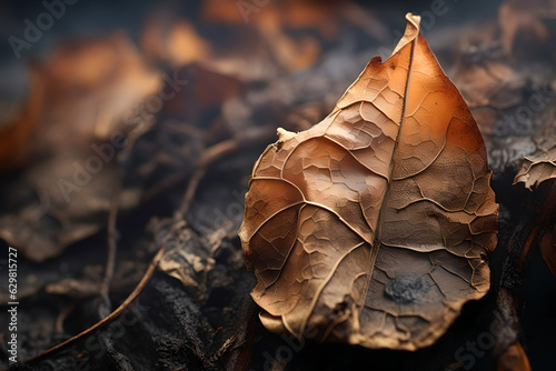 Close-up dry leaves after forest fire