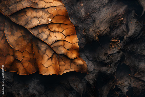 Close-up dry leaves after forest fire 