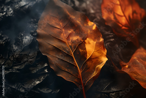 Close-up dry leaves after forest fire