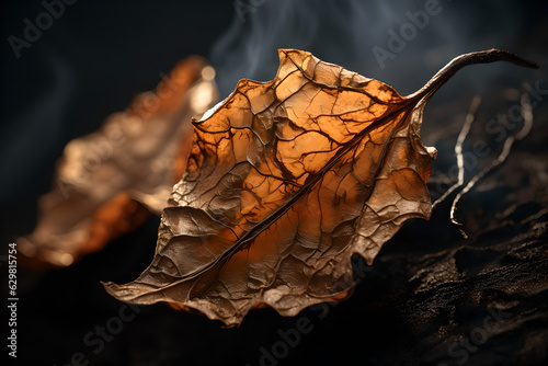 Close-up dry leaves after forest fire