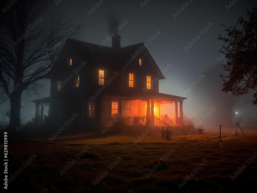 spooky photo of a haunted house with eerie fog spooky photo of a haunted house with eerie fog