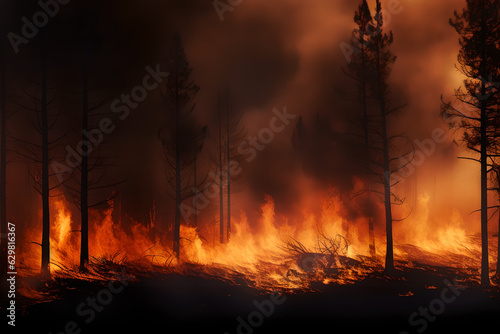 Forest fire with fire and smoke global warming wallpaper