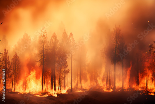 Forest fire with fire and smoke global warming wallpaper