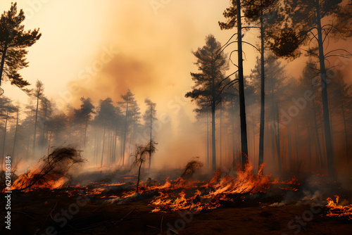 Forest fire with fire and smoke global warming wallpaper
