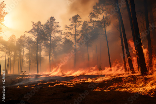 Forest fire with fire and smoke global warming wallpaper © MaMuangJa