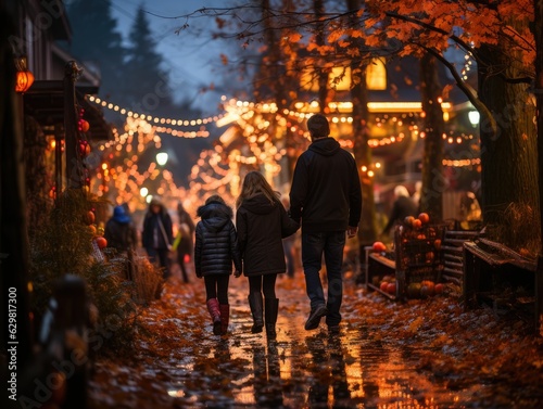 people walking in the park at night