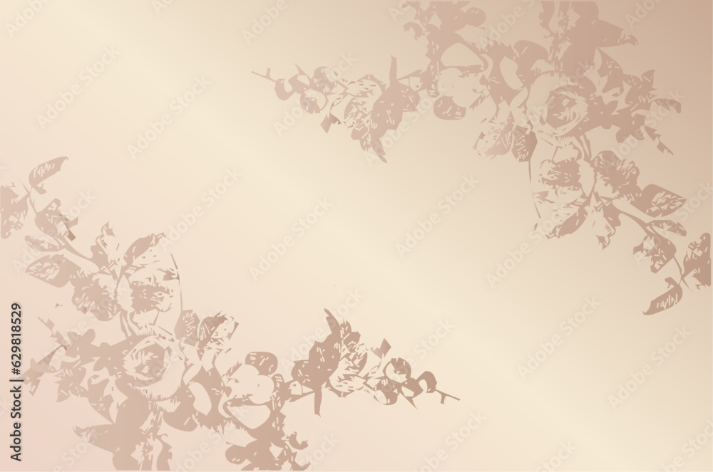 Pink floral pattern. Flowers bouquet silhouette on gradient background. Elegant paper, wedding card, abstract botanical style.