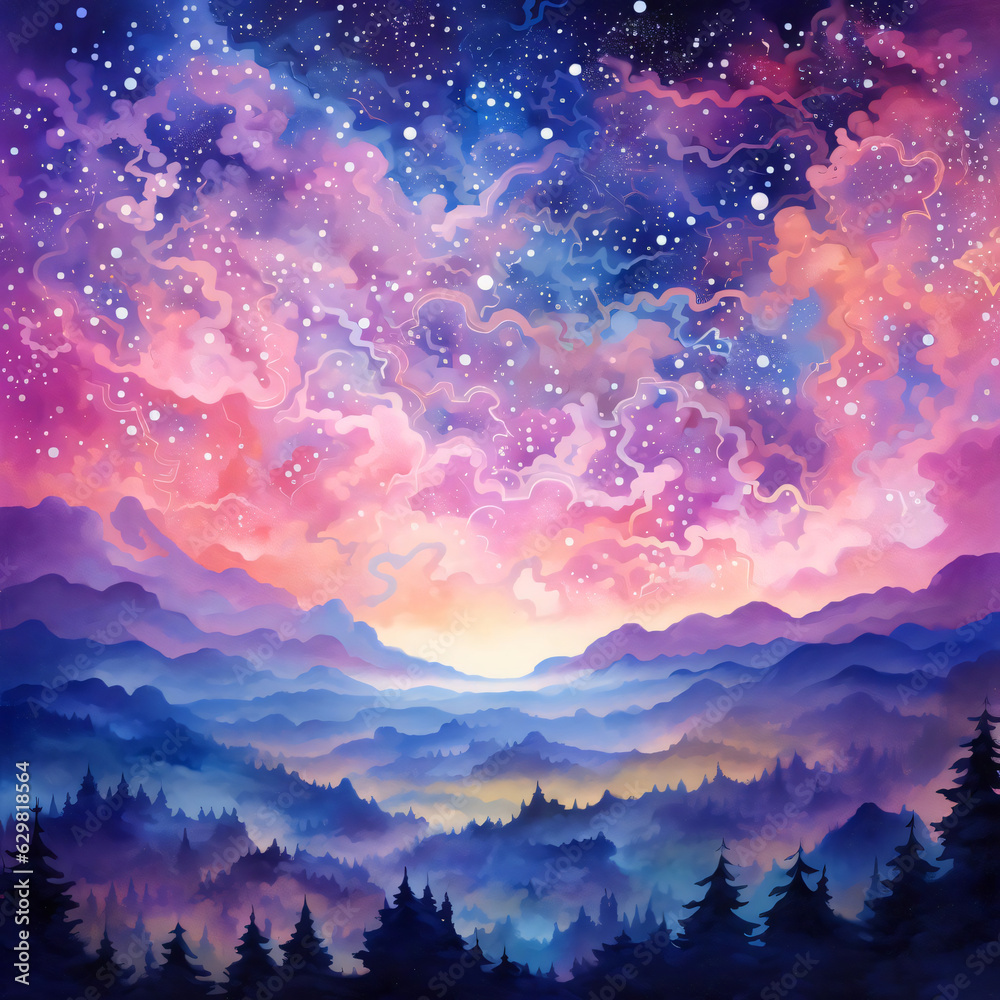 A dreamy pastel color drawing of night stars A dreamy pastel color drawing of night stars
