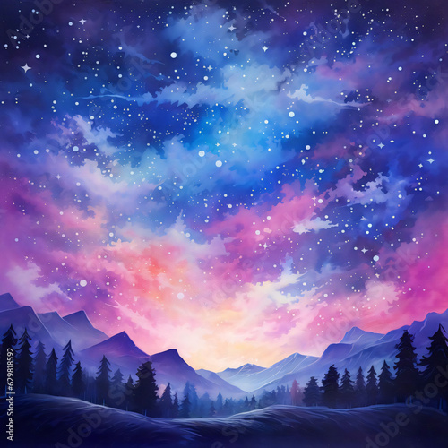 A dreamy pastel color drawing of night stars