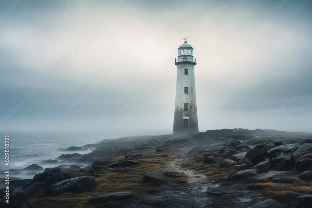 lighthouse on the coast with a dramatic cloudy day