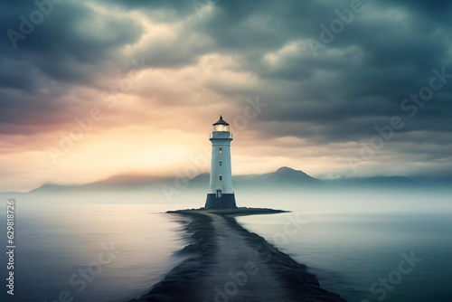 lighthouse on the coast with a dramatic cloudy day
