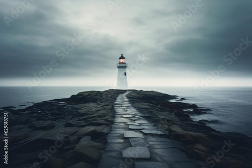 lighthouse on the coast with a dramatic cloudy day