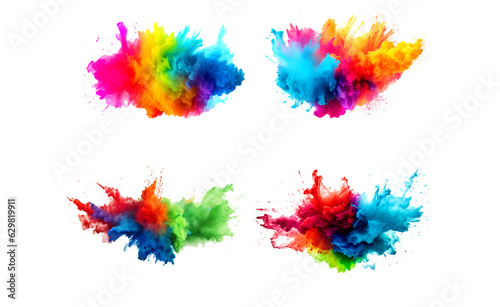 Colorful powder splash in abstract form isolated on the white background consists of 4 pictures.