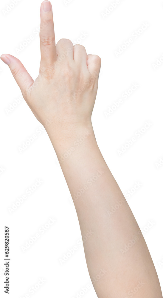 female hand touching or pointing to something isolated on white background female hand touching or pointing to something isolated on white background