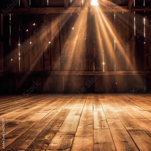 empty room with wooden floor, spotlight
