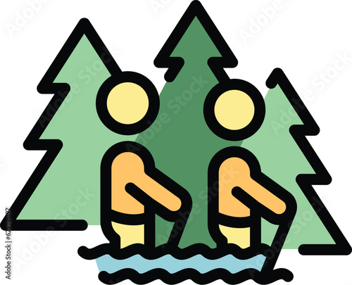 Summer river trip icon outline vector. Travel eco nature. Forest ecotourism color flat