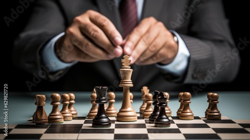 Business Strategy and Planning Concept, Businessman Playing Chess to Reach Business Success. Generative Ai