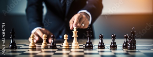 Business Strategy and Planning Concept, Businessman Playing Chess to Reach Business Success. Generative Ai