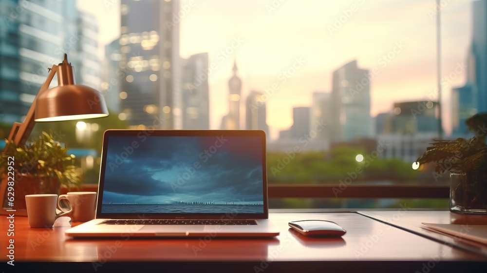 screen of labtop, tablet with bokeh light in the momring. street urban, city view techonology and business style background. screen of labtop, tablet with bokeh light in the momring. street urban, city view techonology and business style background.