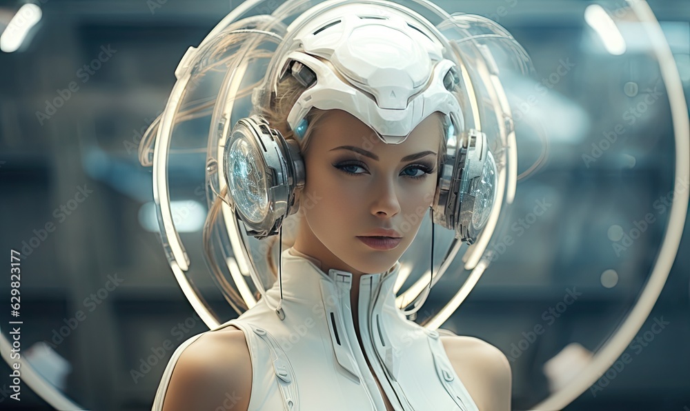 With her glowing eyes and ethereal aura, the portrait captures the essence of the futuristic fantasy woman. With her glowing eyes and ethereal aura, the portrait captures the essence of the futuristic fantasy woman.