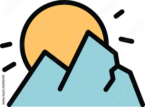 Eco travel sunset icon outline vector. Nature tourism. Forest walk color flat