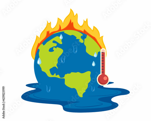 Planet earth with thermometer and high temperature, Global warming concept