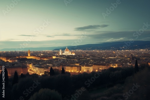 Panorama of Florence city at night, Tuscany, Italy, Generative AI