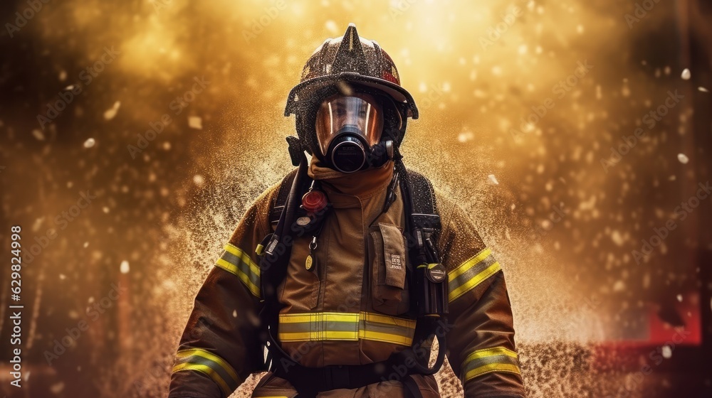 Firefighters Fighting with the Fire, Brave and Strong Firefighting Teamwork. Generative Ai