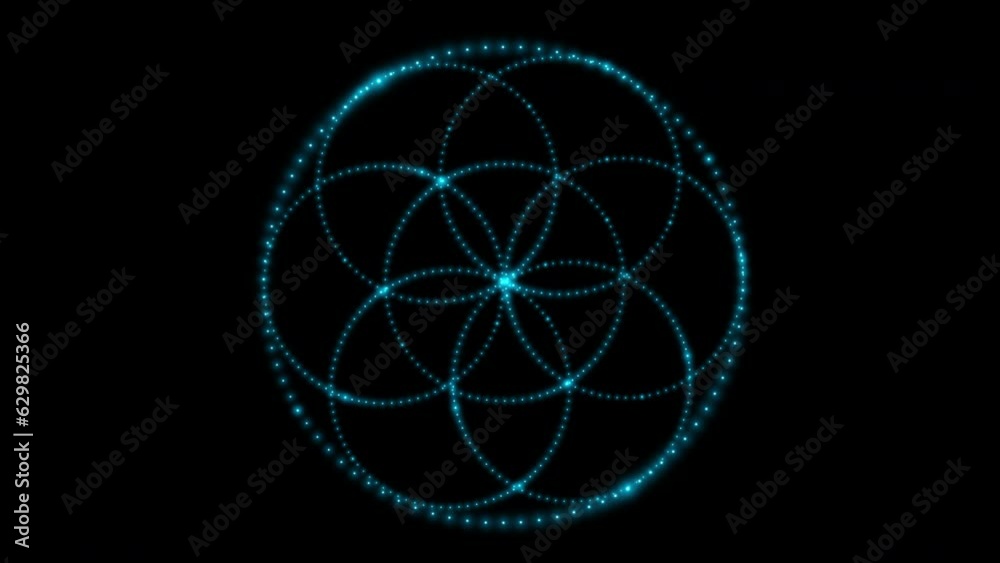 Flower of life made of small neon blinking dots isolated on black background. Sacred geometry. 4k loop video animation 60 fps. Flower of life made of small neon blinking dots isolated on black background. Sacred geometry. 4k loop video animation 60 fps.