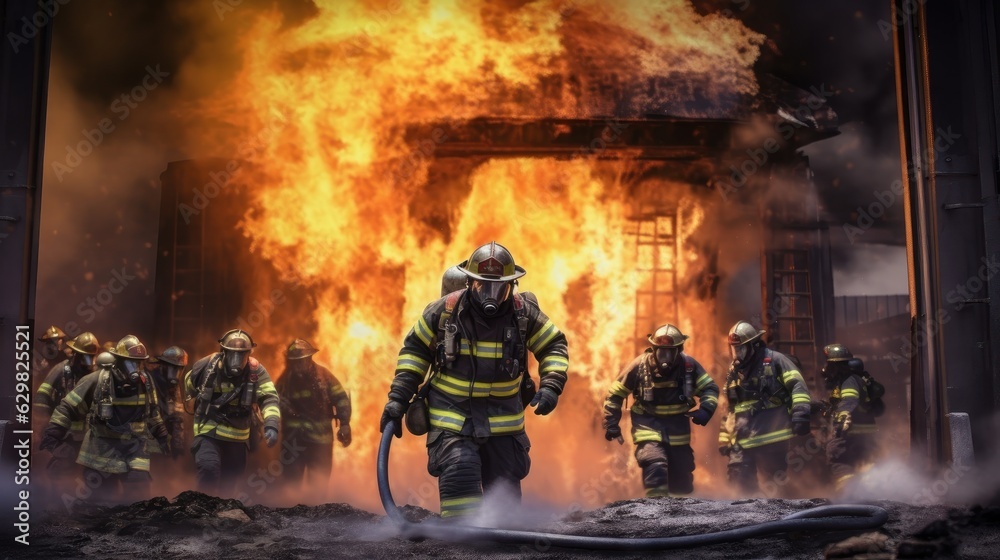 Firefighters Fighting with the Fire, Brave and Strong Firefighting Teamwork. Generative Ai Firefighters Fighting with the Fire, Brave and Strong Firefighting Teamwork. Generative Ai
