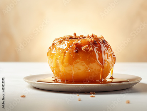 baked apple with honey light background