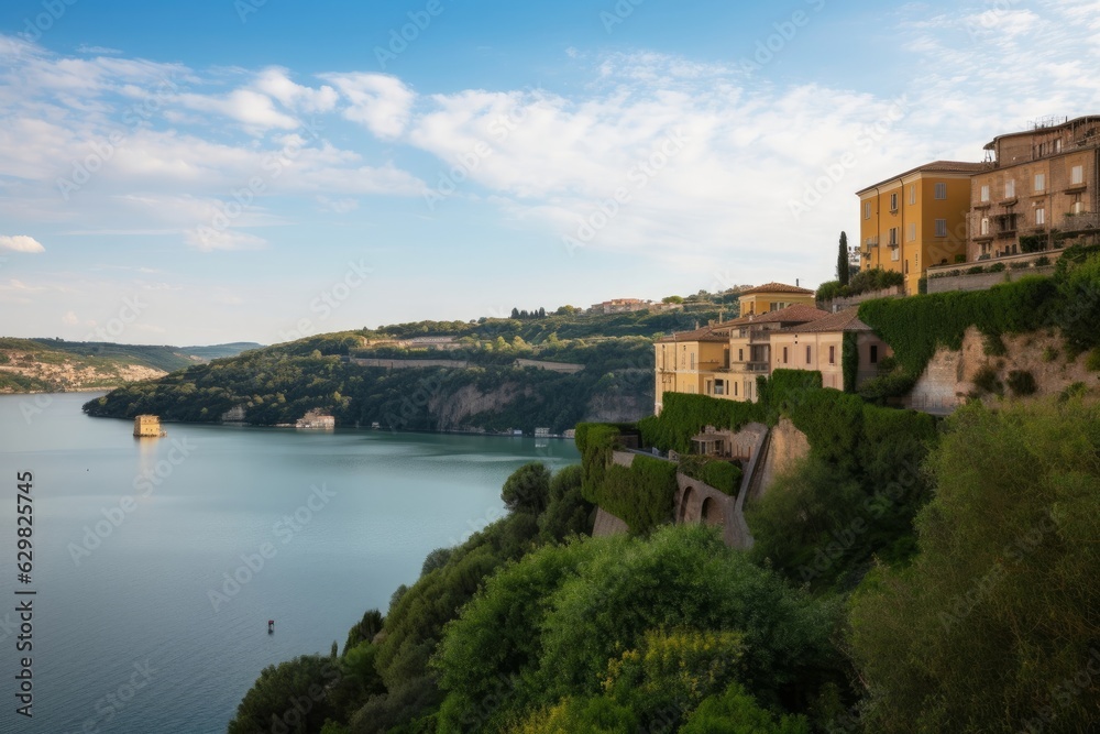 View on lake in Castel Gandolfo, Rome, Italy, Generative AI
