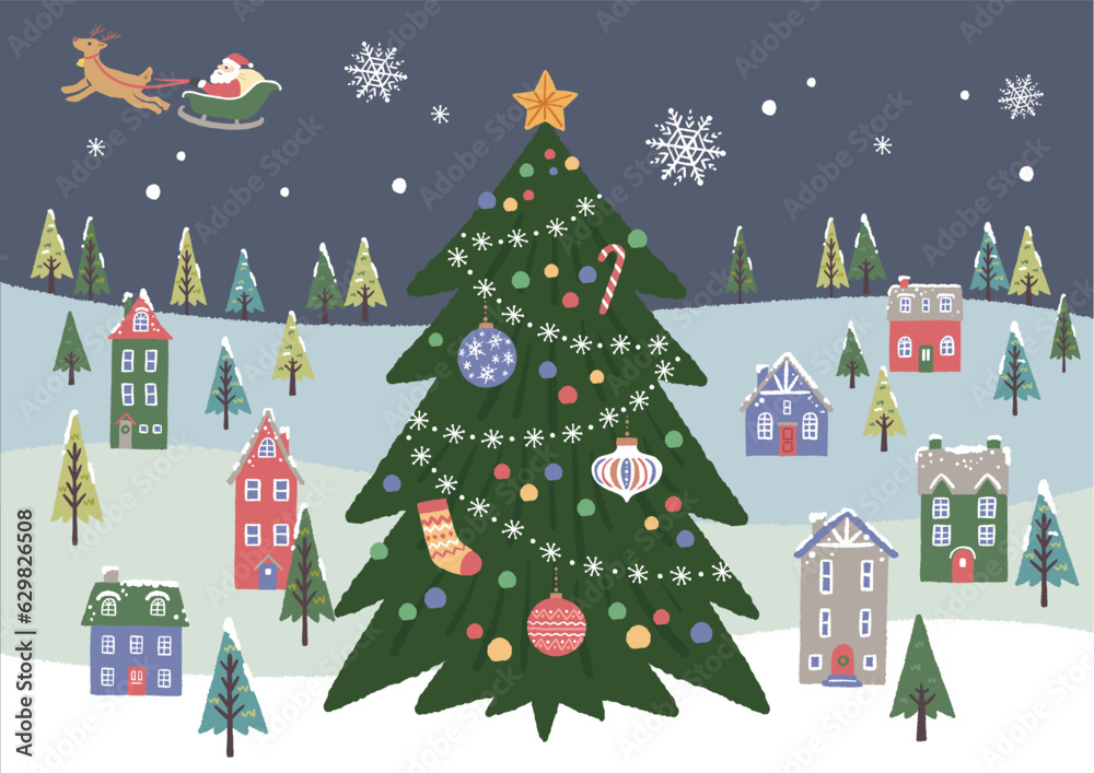 クリスマスの雪が降る街のイラスト クリスマスの雪が降る街のイラスト