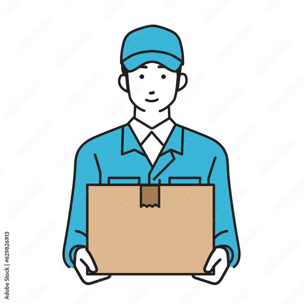 荷物を持つ作業服を着た男性配達員のシンプルなイラスト
荷物を持つ作業服を着た男性配達員のシンプルなイラスト