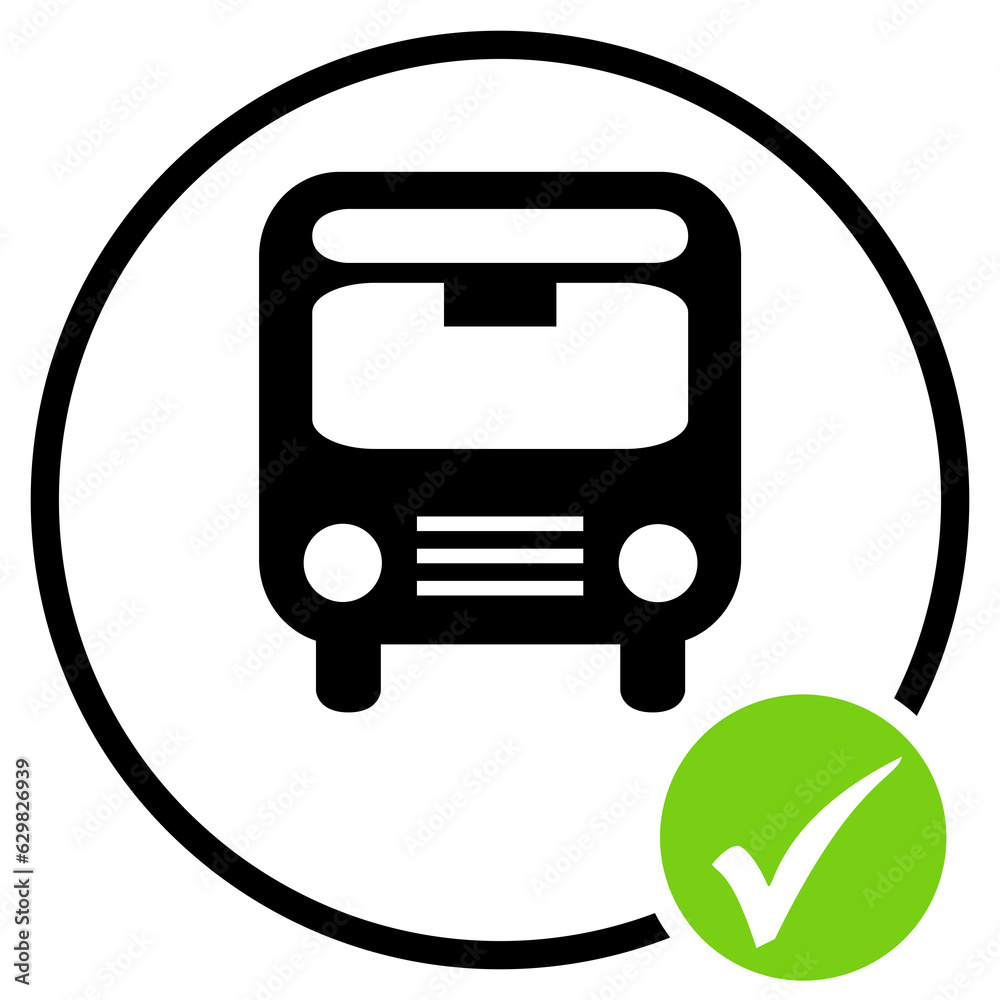 Bus Transfer verfügbar - Schwarzer Kreis Button mit rundem Häckchen