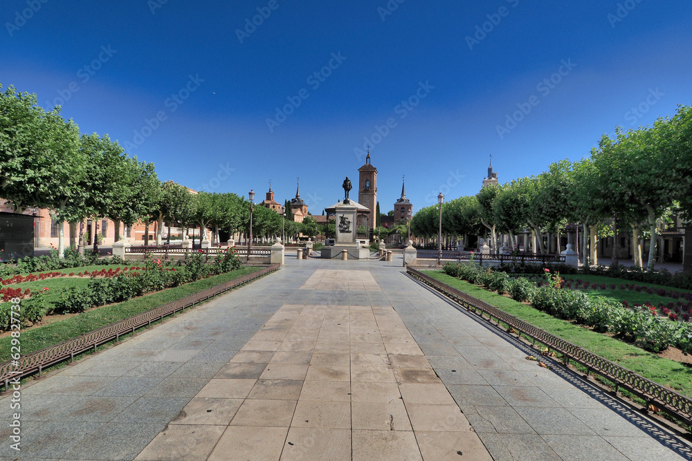 Cevantes square in Alcala de Henares made with a wide angle