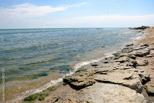 Top view of the Caspian Sea and beach. photo